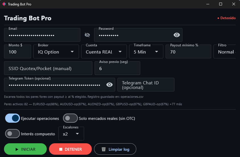 Pantalla de configuración del bot